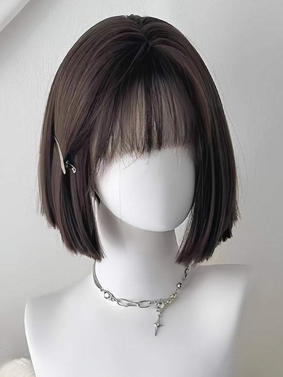 Straight Black With Wig Short Bangs Air