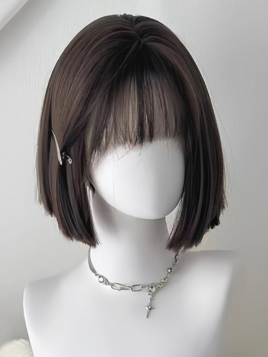 Straight Black With Wig Short Bangs Air