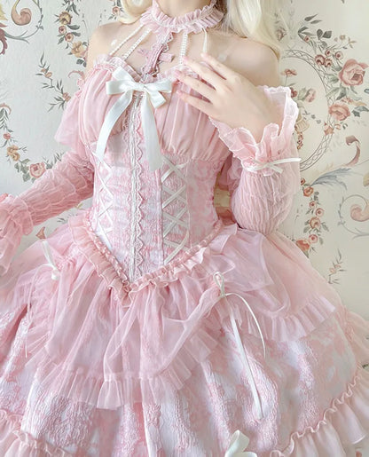 Cross Belle Pink Halter Neck Corset Dress Balletcore Lolita JSK