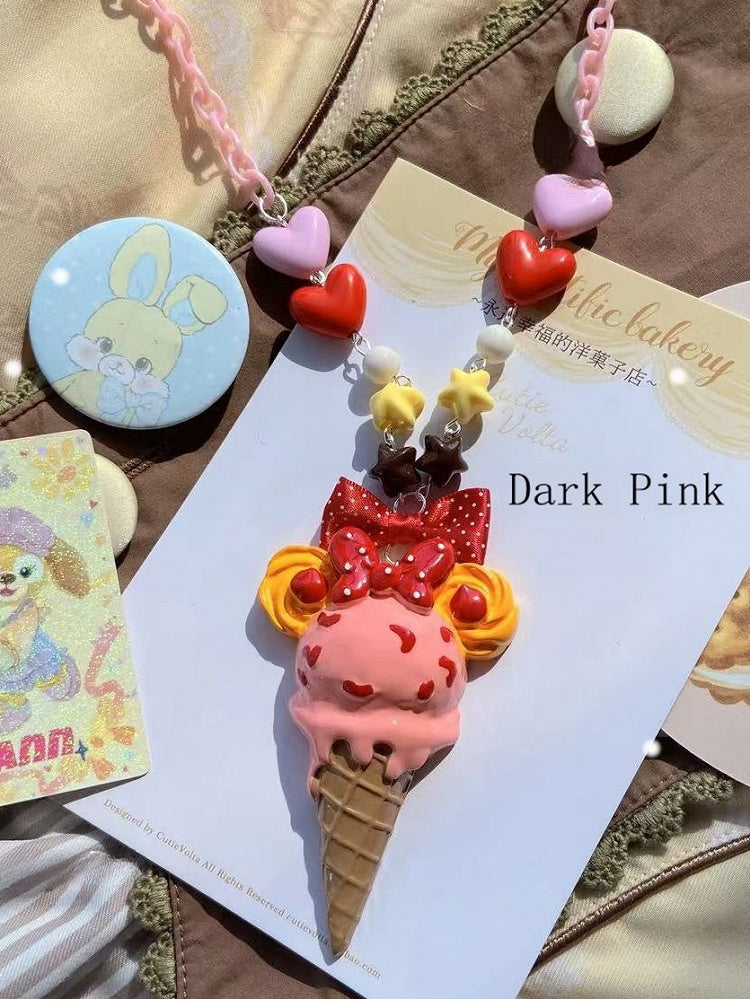 Ice Cream Beaded Pink/White Yellow/Pink/Dark Decorated Necklace Pendant Bowknot