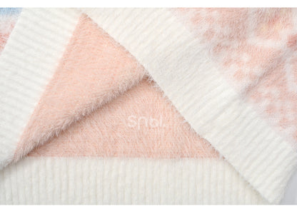 Pink Cute Bunnies Pattern Round Neck Soft Sweater