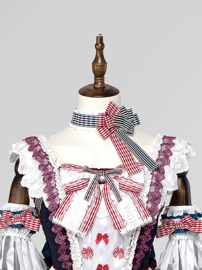 Pattern Choker Plaid Bowknot and Stripes