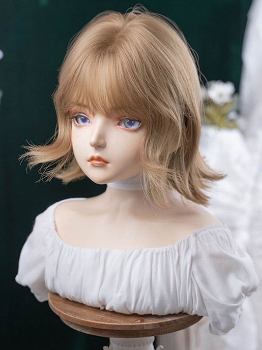 Short Air Length Blonde Wavy Wig With 32CM Bangs