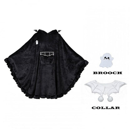 Black Little Ghost Cloak + Spider Web Embroidery Collar