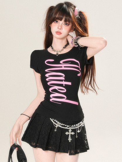 Glamorous Back Design White/Yellow/Black T-shirt Letter Print Criss-cross