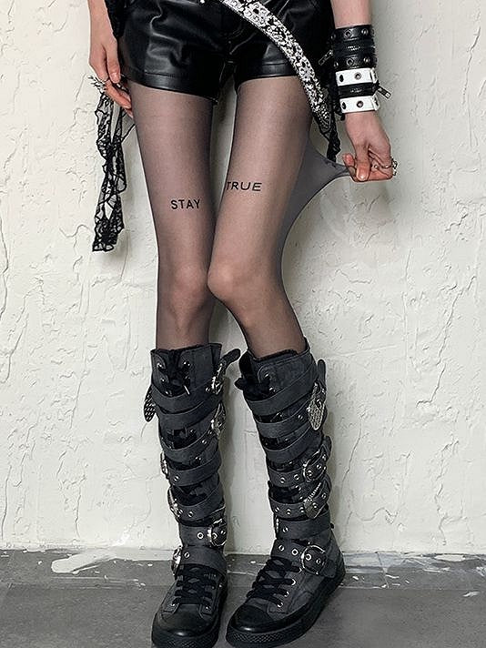 Tights Y2K Print Black Letter