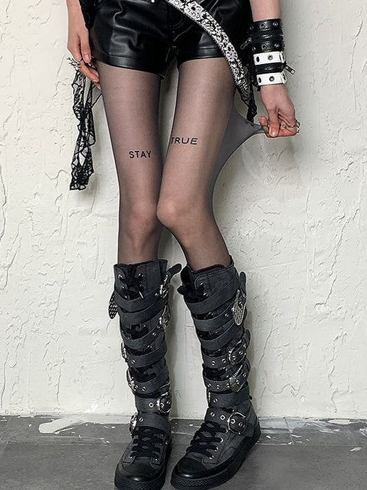Tights Y2K Print Black Letter