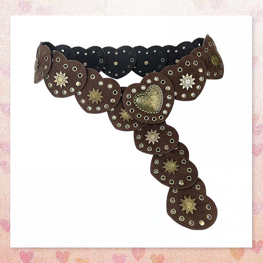 Millard Fashion Brown Wasteland Punk Heart-Shaped Studded Waist Belt