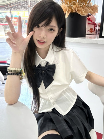Preppy White Shirt Style Buchstabenstickerei Uniform JK