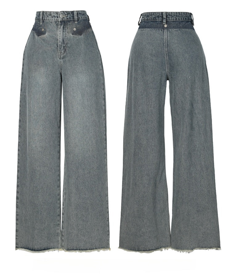 Wide-Leg Jeans with Detachable Skirt Accessory Blue Vintage