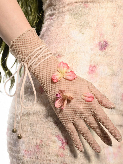 Gants en maille féerique à fleurs abricot