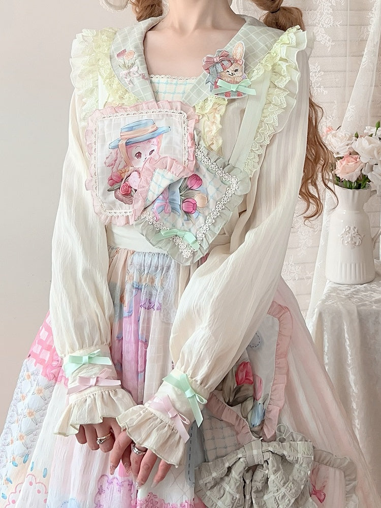 Bluse mit Hasenohren auf der Rückseite und Tulpen-Matrosenkragen und langen Ärmeln