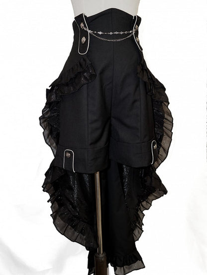 Train Fashion Ouji Taille Cascading Schwarz Abnehmbare Lolita High mit Shorts Aristocrat Rüschen