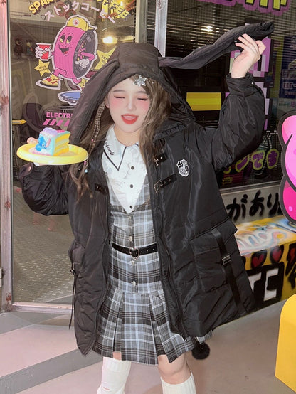 Hooded Puffer - Ears Plus Jacket Bunny Size Black