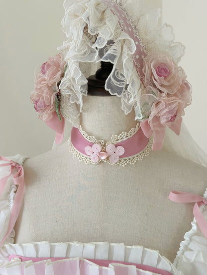 Bandeau à fleurs beige/vert avec voile