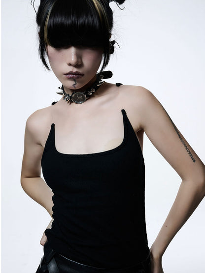 Y2K Black Cyberpunk Metal Clock Double-layered Choker