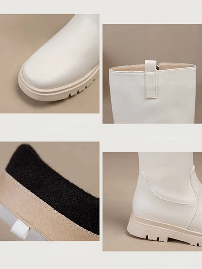 Verschluss: Weiße kniehohe Stiefel mit Reißverschluss, normale/dicke PU-Version, Lederinnenseite mit -