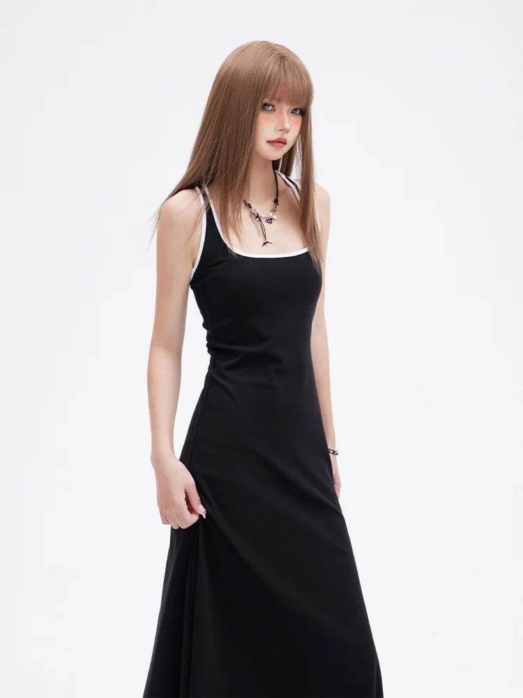 Black Backless Sleeveless Dress Slim-Fitting Knitted