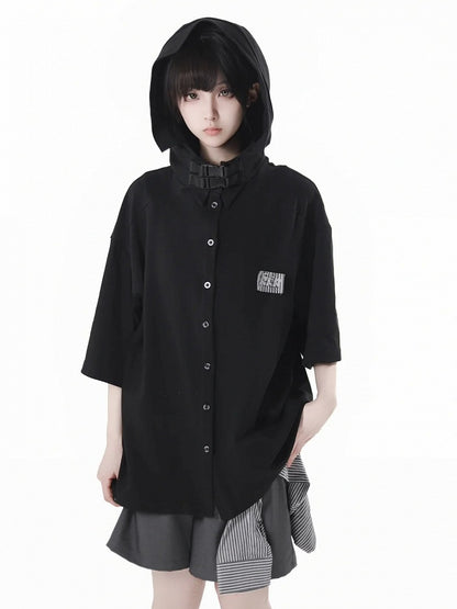 Hooded T-Shirt Techwear Black/Apricot