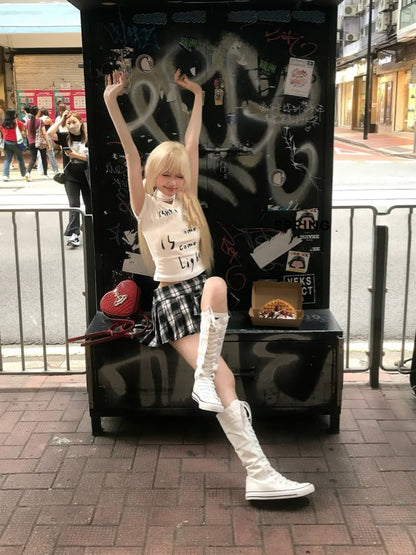 Black  White Plaid JK Uniform Pleated Skirt