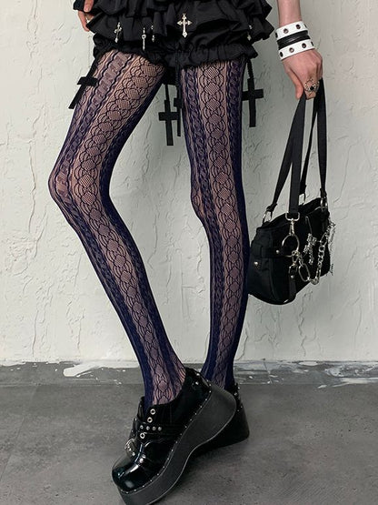 Modische, ausgehöhlte, marineblaue Y2K-Strumpfhose im Gyaru-Design