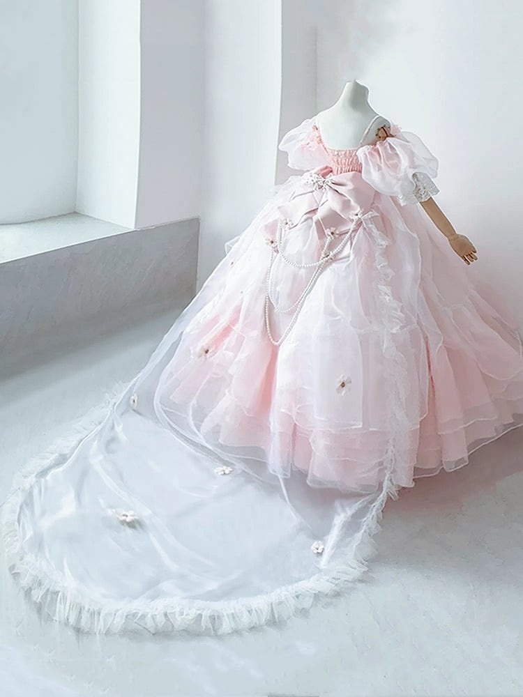 Train Pink Big Bead Chain White Long Flower Bow