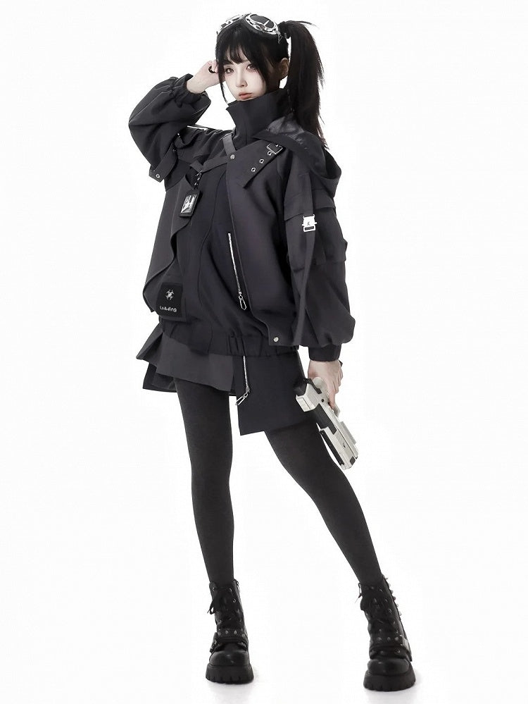 Black Buckle Straps Cyberpunk Skirt