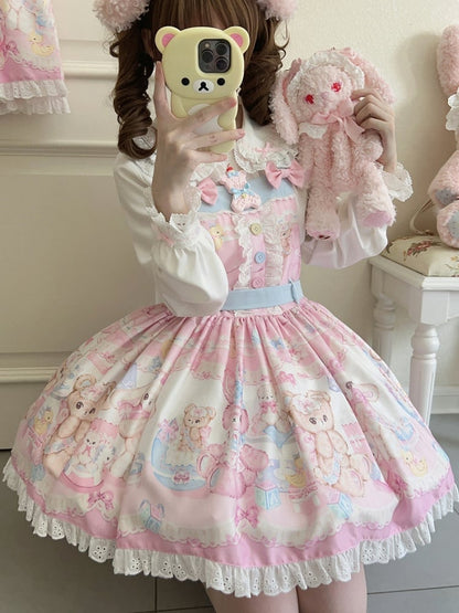 Dress Pink Sweet Lolita Teddy Print Overall