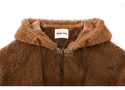 Brown Cute Puppy Pocket Design Fleece Zip Hoodie