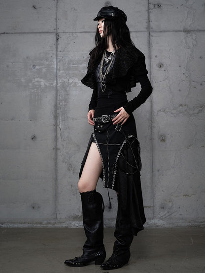 Rock mit Verzierungen PU Taschentuch Saum Punk Gothic Metal Schwarz