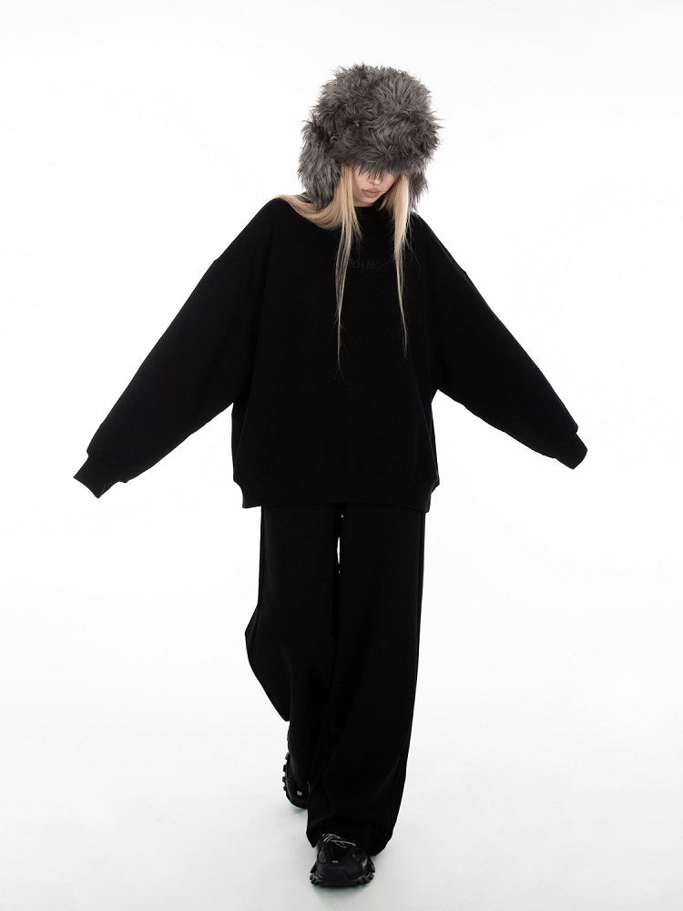 Black Loose Pull-on Design Wide Leg Sweatpants