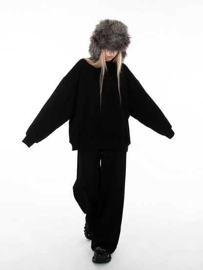 Black Loose Pull-on Design Wide Leg Sweatpants