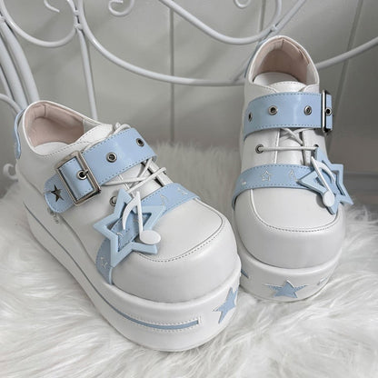 Light Blue Tenshi Kaiwai Star Design Buckle Strap Platform Shoes