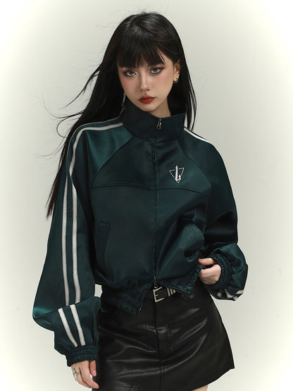 Veste de baseball vintage Acubi Fashion vert foncé avec broderie de lettres