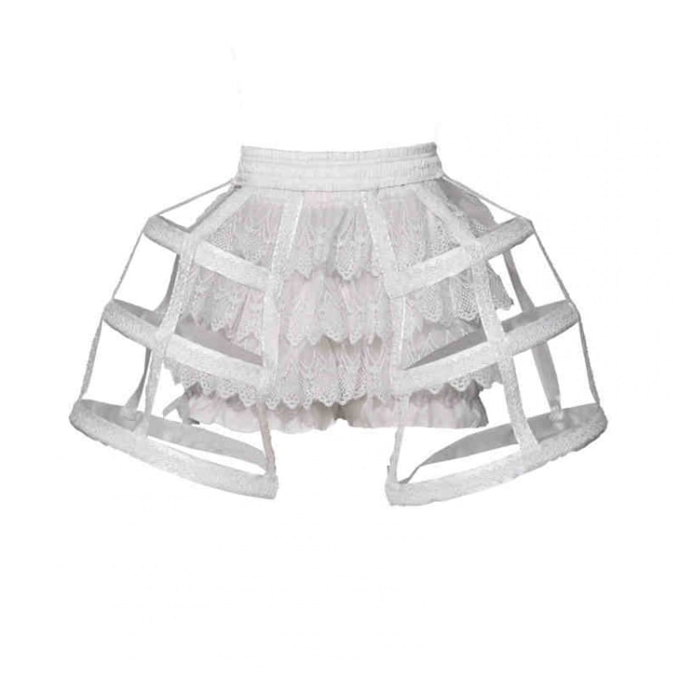 White Goth Lace Birdcage and Tiered Lace Shorts