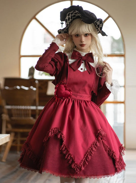 faux ribbon college Gothic two-piece + dress Lolita