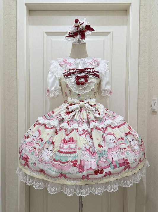 Sweet Dress Cakes Bunny Yellow Print and Skirt Lolita Jumper