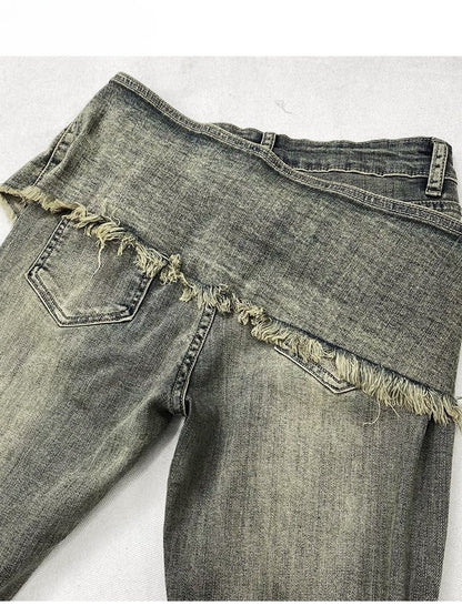 Design Jeans Silhouette Lace-up Faded Glamorous Wash Bittersweet Detail Kawaii Green Flare