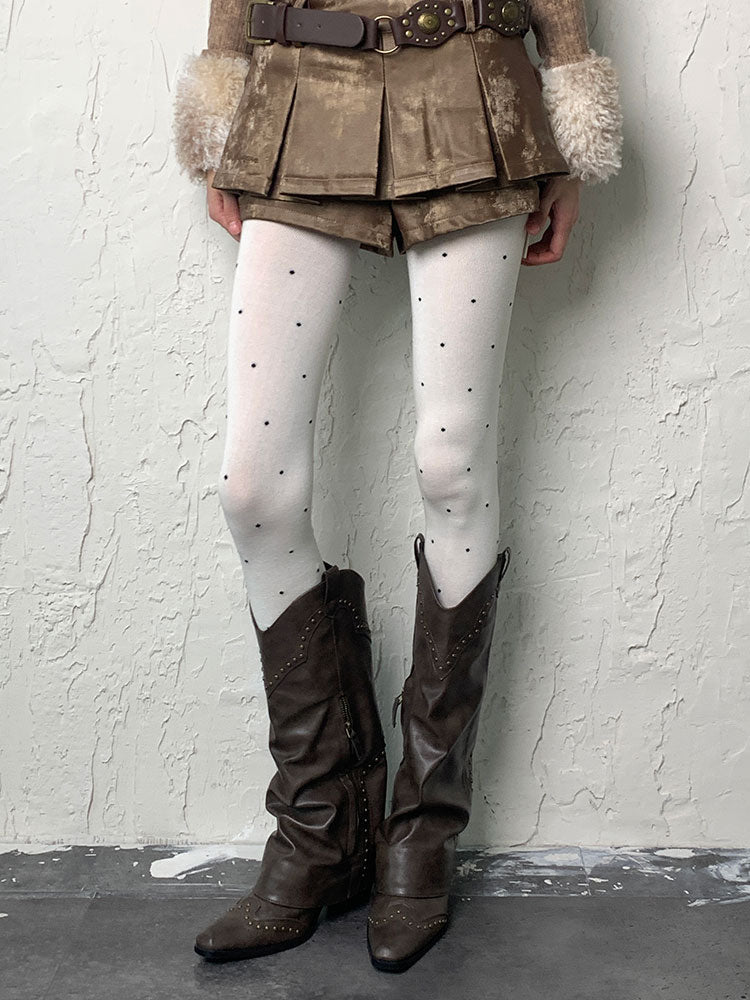 White Y2K Polka-dot Pattern Tights