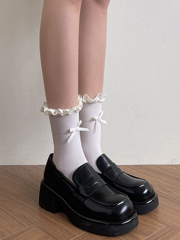 Bowknot Yellow/Beige/Black Socks Lolita Light Trim Lace Decorated