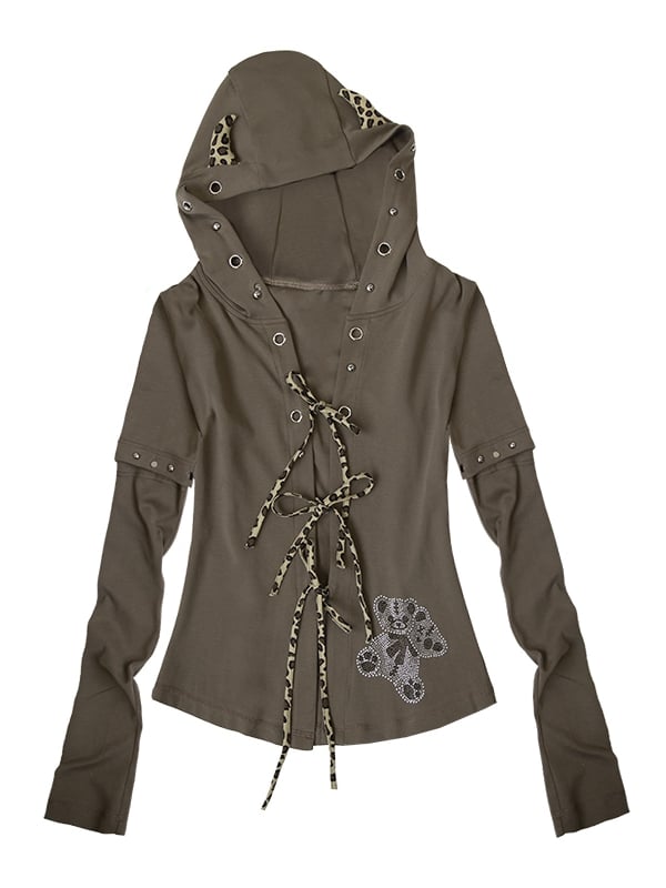 Punk Devil Chocolate Detachable Sleeves Hooded Top