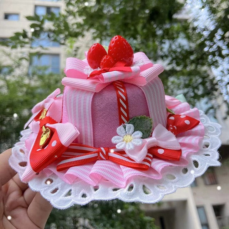 Bowknot Lace Design Trim Mini Pink Floral Strawberry Hat Decorated Details