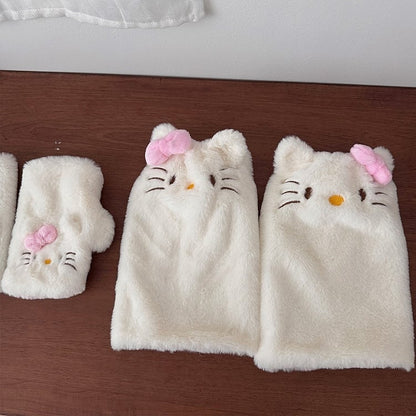 White Cute Kitty Plush Leg Warmers