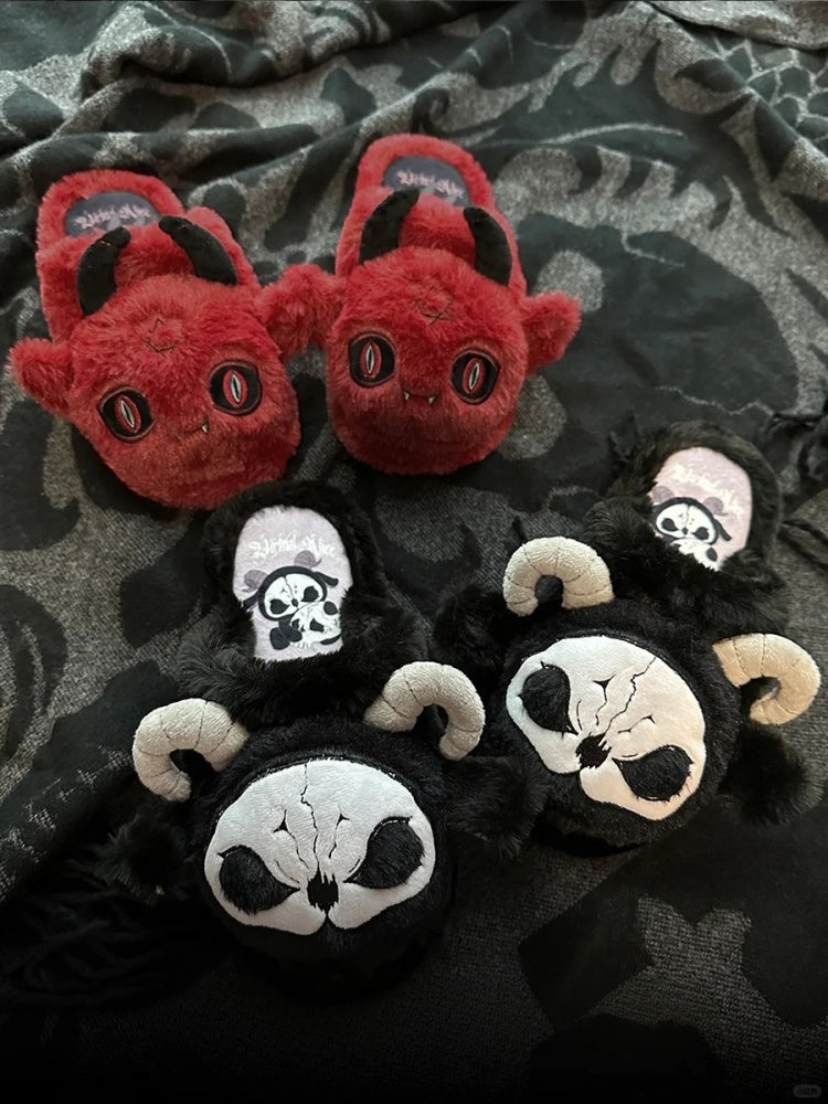 Red Devil Gothic Winter Plush Slippers