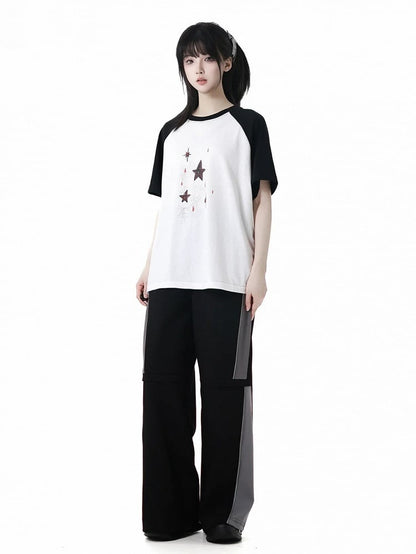 Pants Black  Gray Colorblock Design Techwear Casual