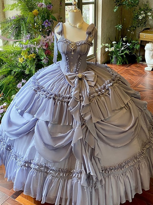 Purple Gown Length Floor Waist Dusty Corset Prom Dress Gorgeous