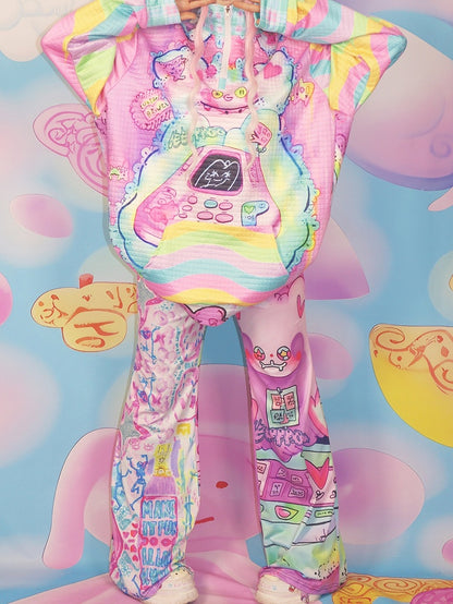 Cartoon Silhouette Pants Flare Print Y2K Colorful