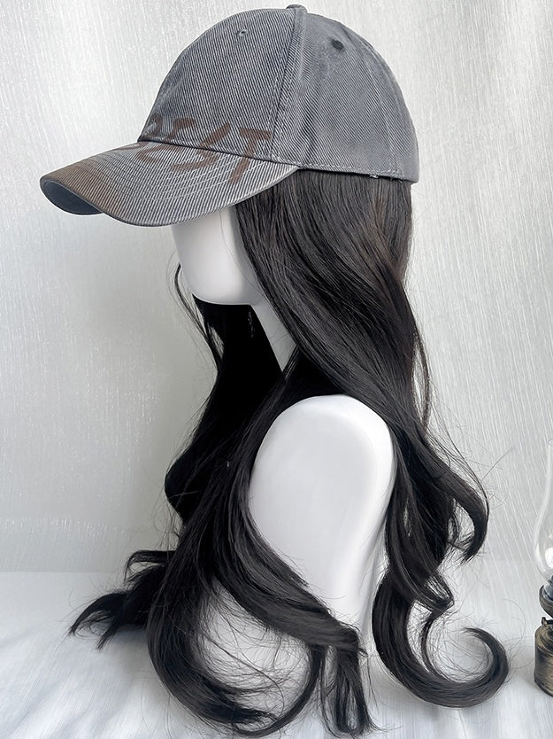 Black Tea Long Wavy Synthetic Wig With A Cap All-in-one Set
