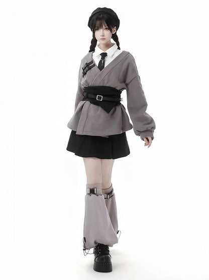 Dark Gray Notched Sweatshirt with Corset