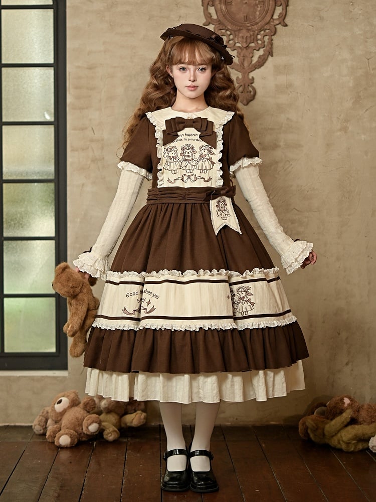 + Brown Dress Brooches Lolita Details Set Long Waist Beige Version Embroidery Belt